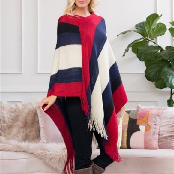CLASSIC STRIPED PONCHO/ WRAP / SHAWL - Picture 6 of 10